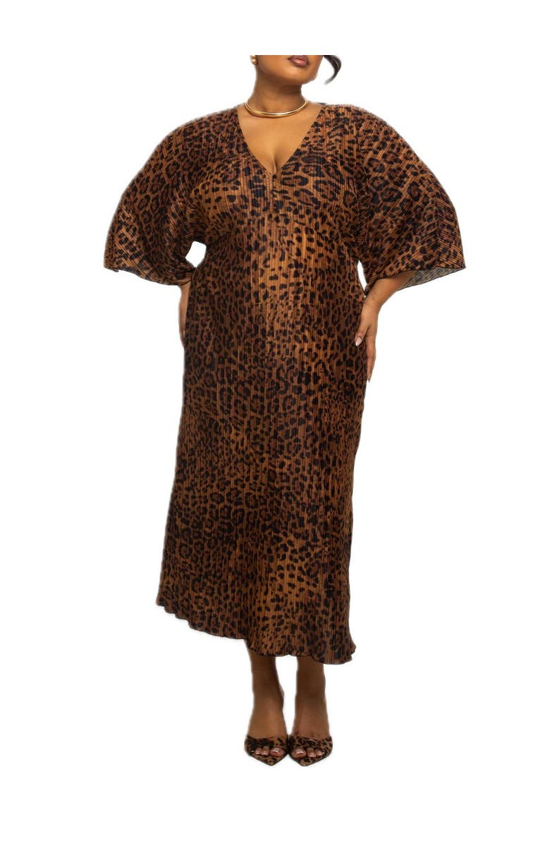 FASHION-SZN CURVE Plus Size Leopard Print Midi Dress, Alternate, color, Brown