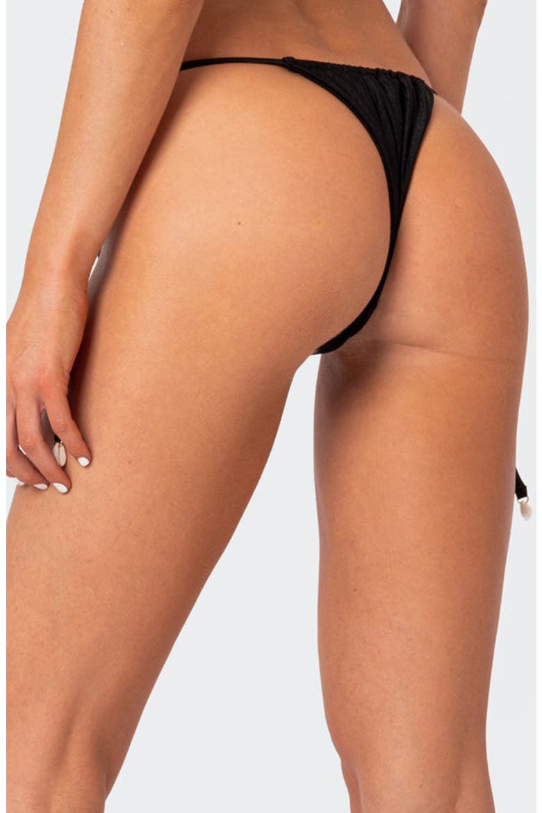 Puka Charm Side Tie Bikini Bottoms, Alternate, color, BLACK