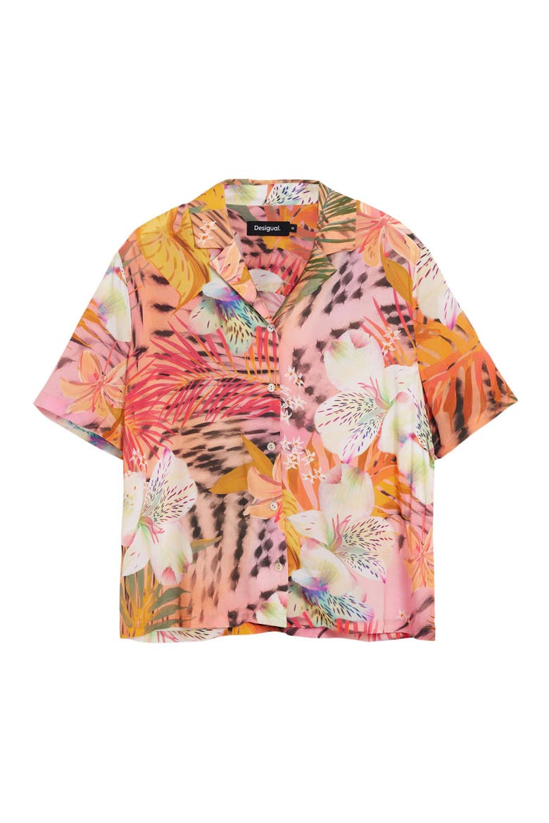 Tropical Notched Collar Shirt, Alternate, color, PINK