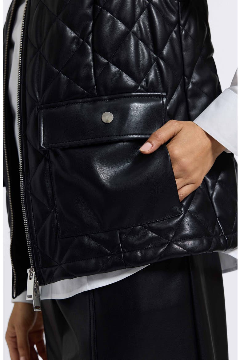 Billie Faux Leather Diamond Quilted Vest, Alternate, color, BLACK