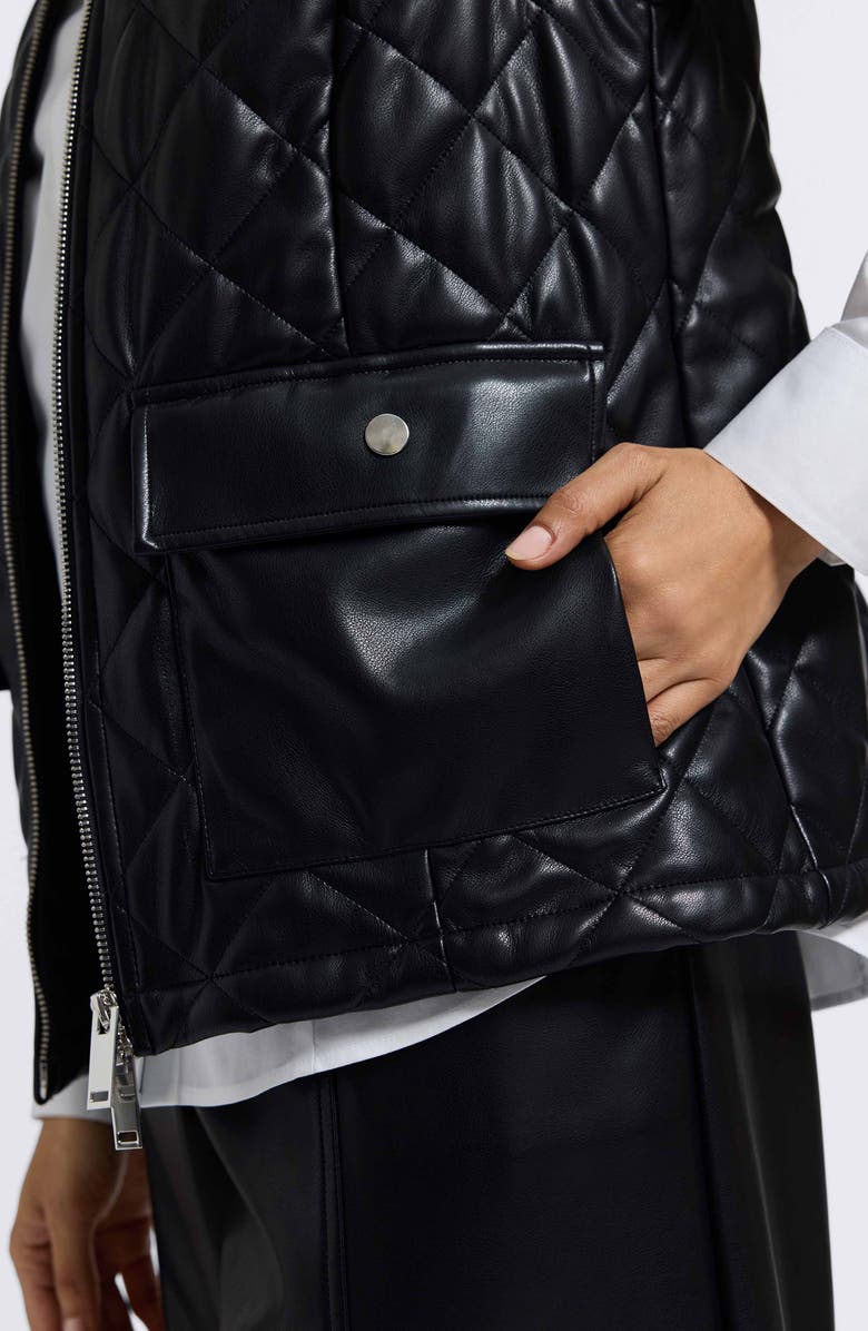 Foxcroft Billie Faux Leather Diamond Quilted Vest, Alternate, color, Black