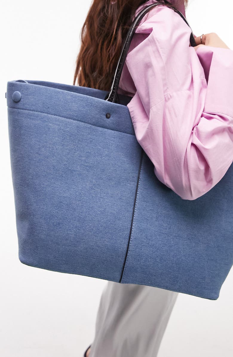 Topshop Tala Denim Tote Bag, Alternate, color,