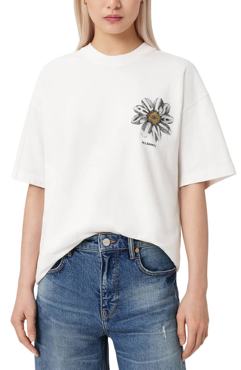 AllSaints Etta Petal Graphic T-Shirt, Main, color, Chalk White