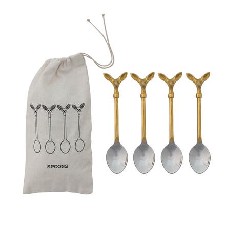 Deer Head Brass & Steel Coffee Spoons, Set of 4