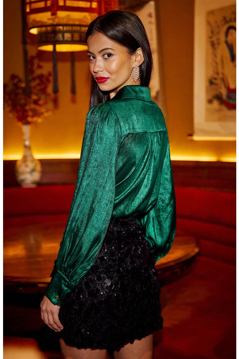 Metallic Relaxed Balloon Sleeve Shirt, Alternate, color, Green