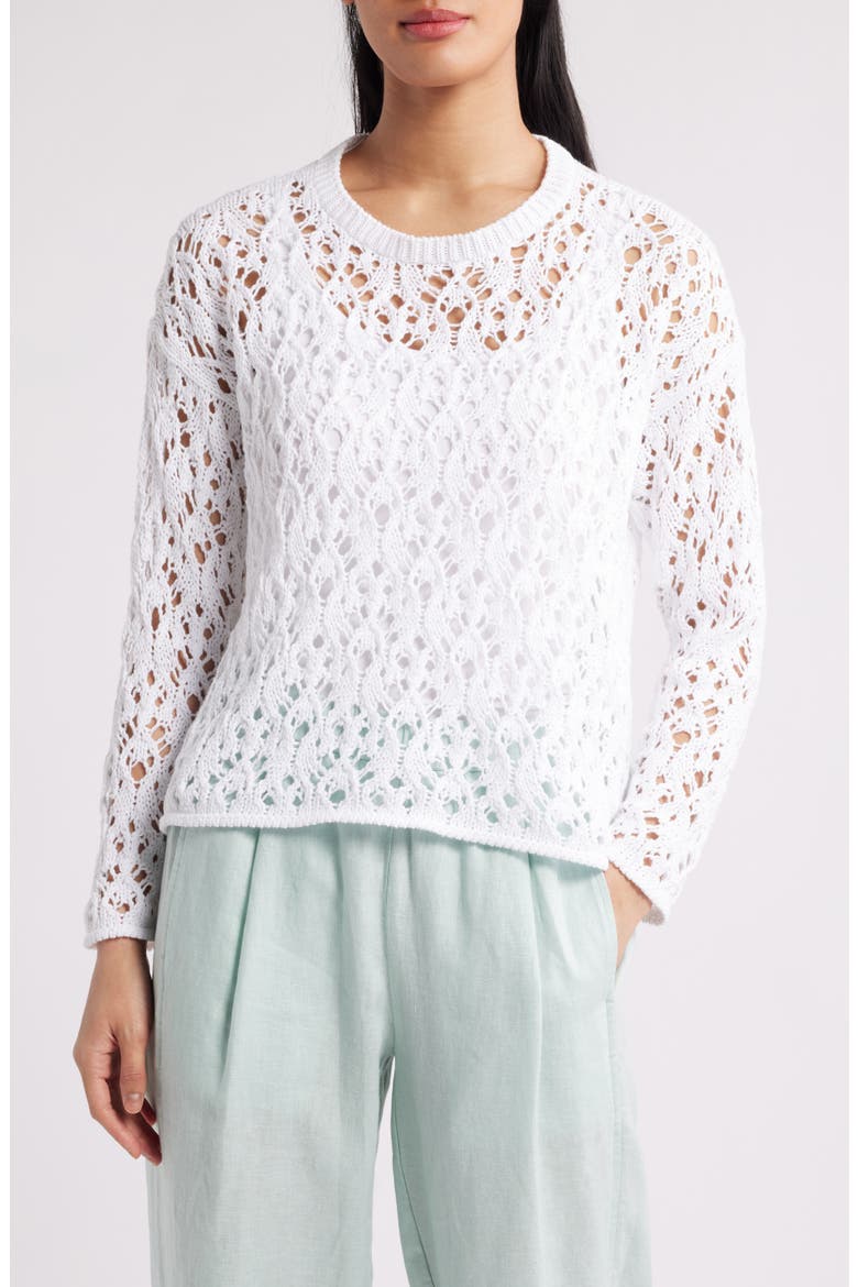 Crewneck Organic Cotton Sweater, Main, color, WHITE