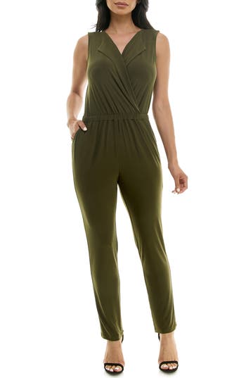 Nina Leonard Sleeveless Jumpsuit In Green