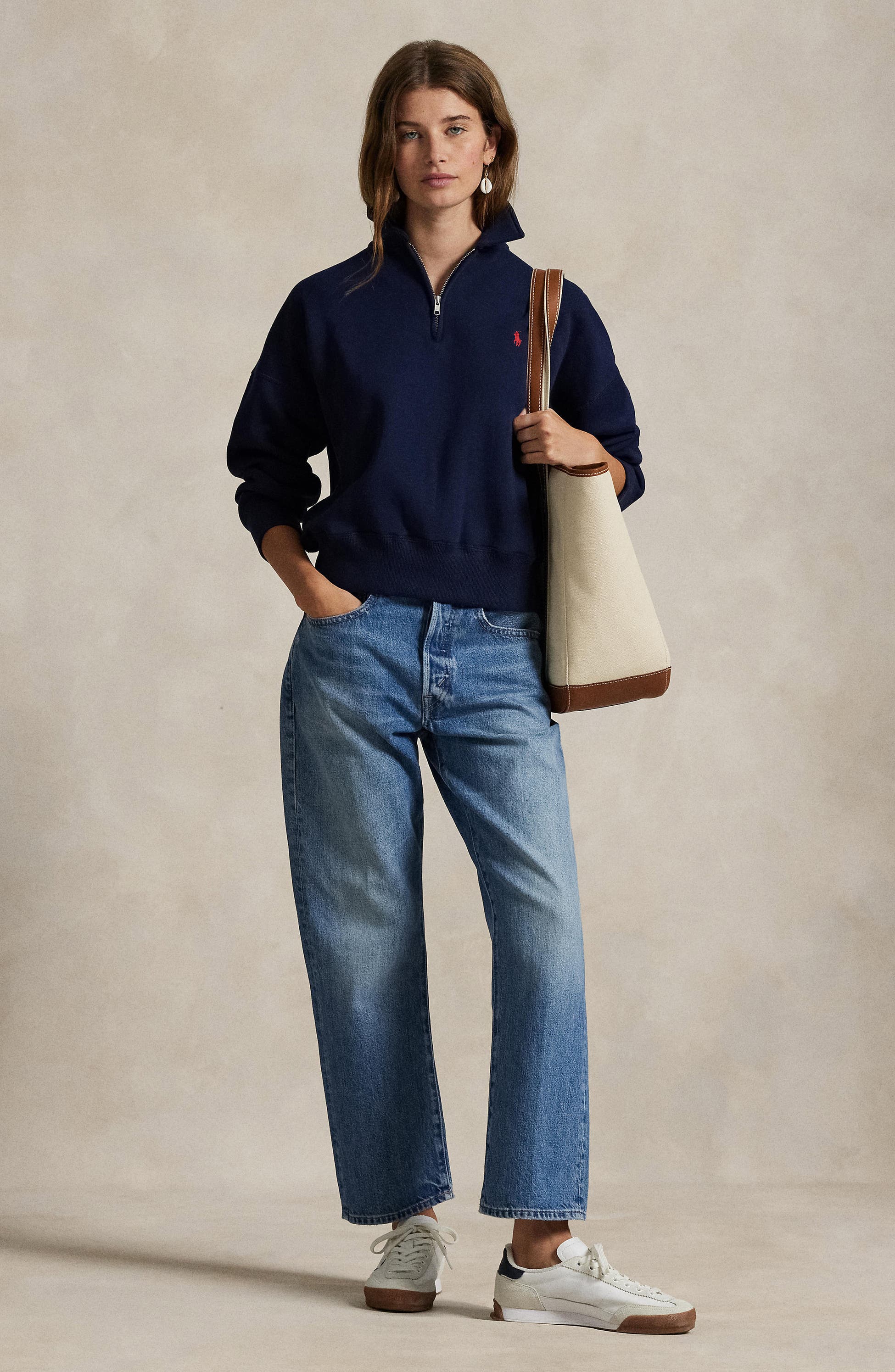 Cotton Blend Fleece Quarter-Zip Sweatshirt