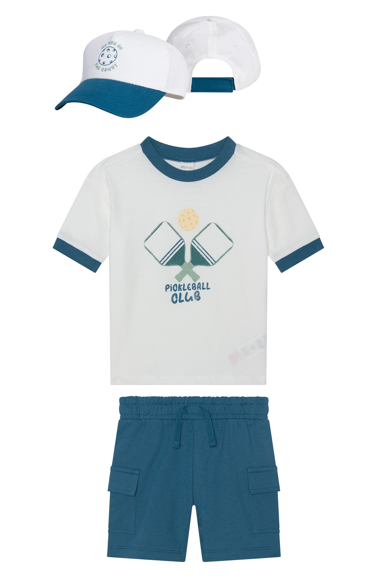 Petit Lem Kids' Pickleball Graphic T-Shirt, Cargo Shorts & Baseball Cap Set