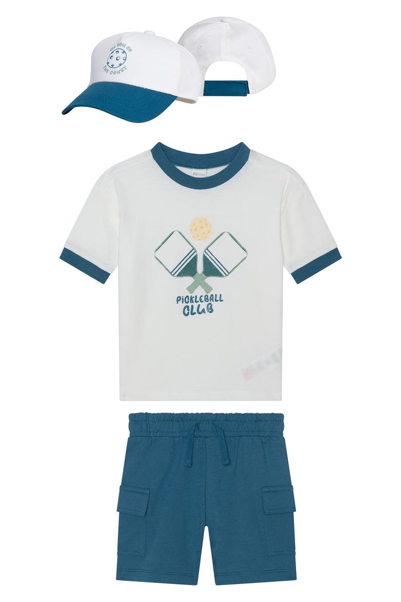 Kids' Pickleball Graphic T-Shirt, Cargo Shorts & Baseball Cap Set, Main, color, BLUE