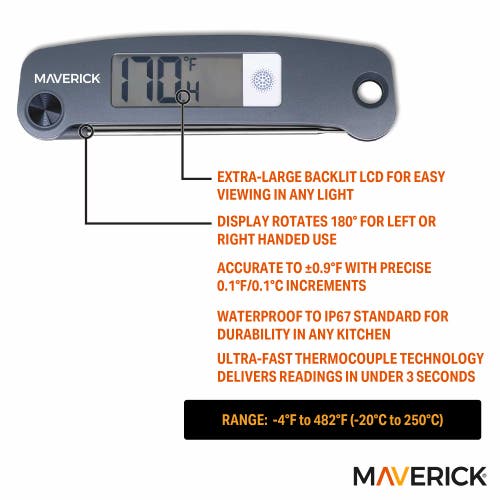 Maverick Extra Large Lcd Thermocouple Thermometer In Blue