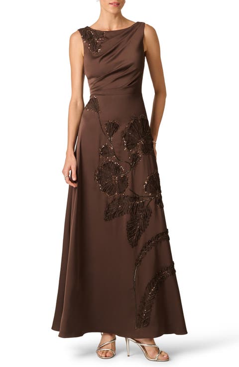 Beaded Satin A-Line Gown