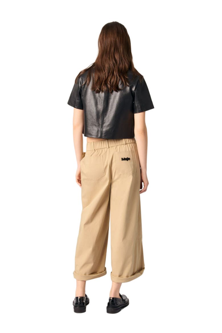 Wide-leg cotton pants, Alternate, color, Beige light