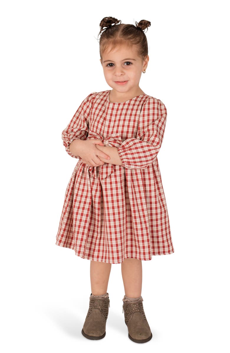 Popatu Kids' Long Sleeve Check Party Dress, Alternate, color, Pink