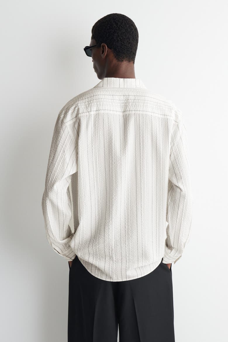 Striped Textured Camp-collar Shirt, Alternate, color, WHITE / STRIPED