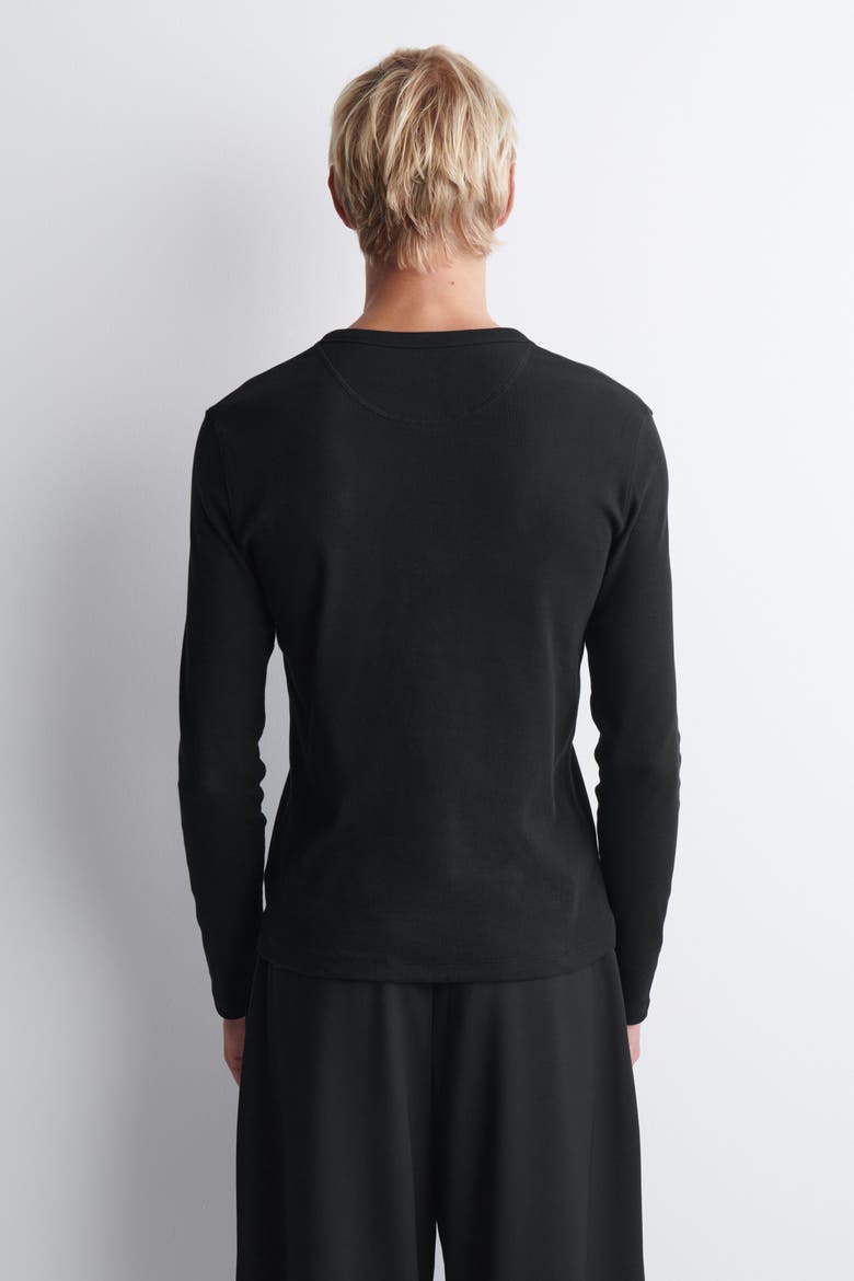 Slim Ribbed Cotton Long-sleeved Henley T-shirt, Alternate, color, BLACK