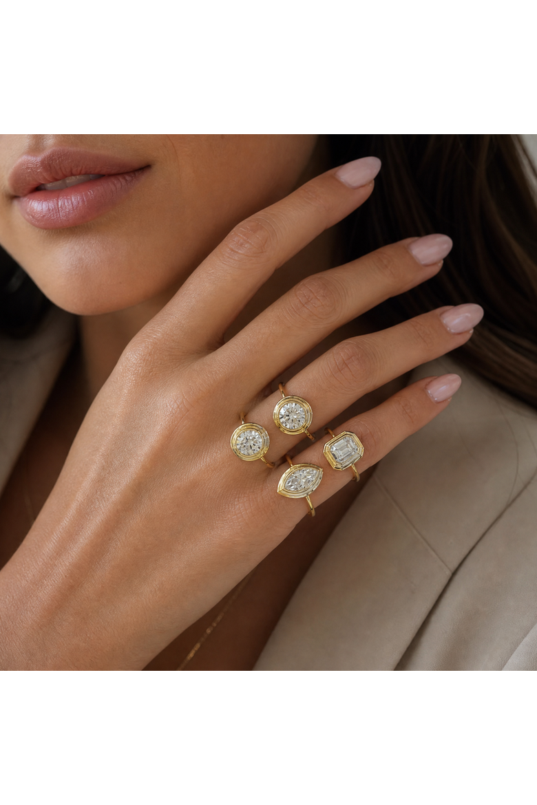 Moissanite Double Bezel Round Ring, Alternate, color, Gold