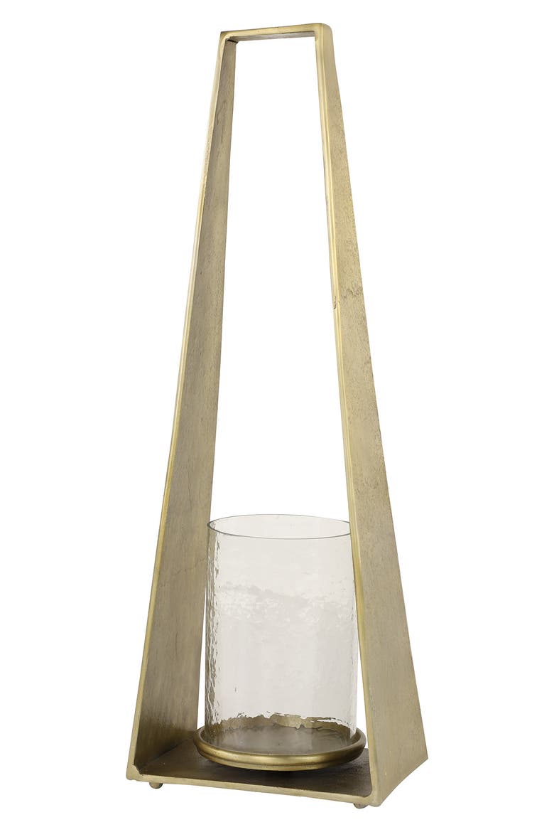 Large Goldtone Candle Holder with Hurricane Glass, Alternate, color, GOLD