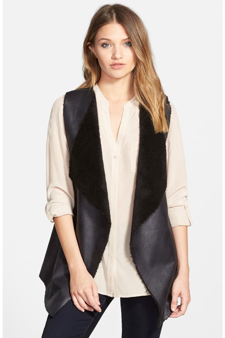 Faux Shearling Vest, Main, color, BLACK