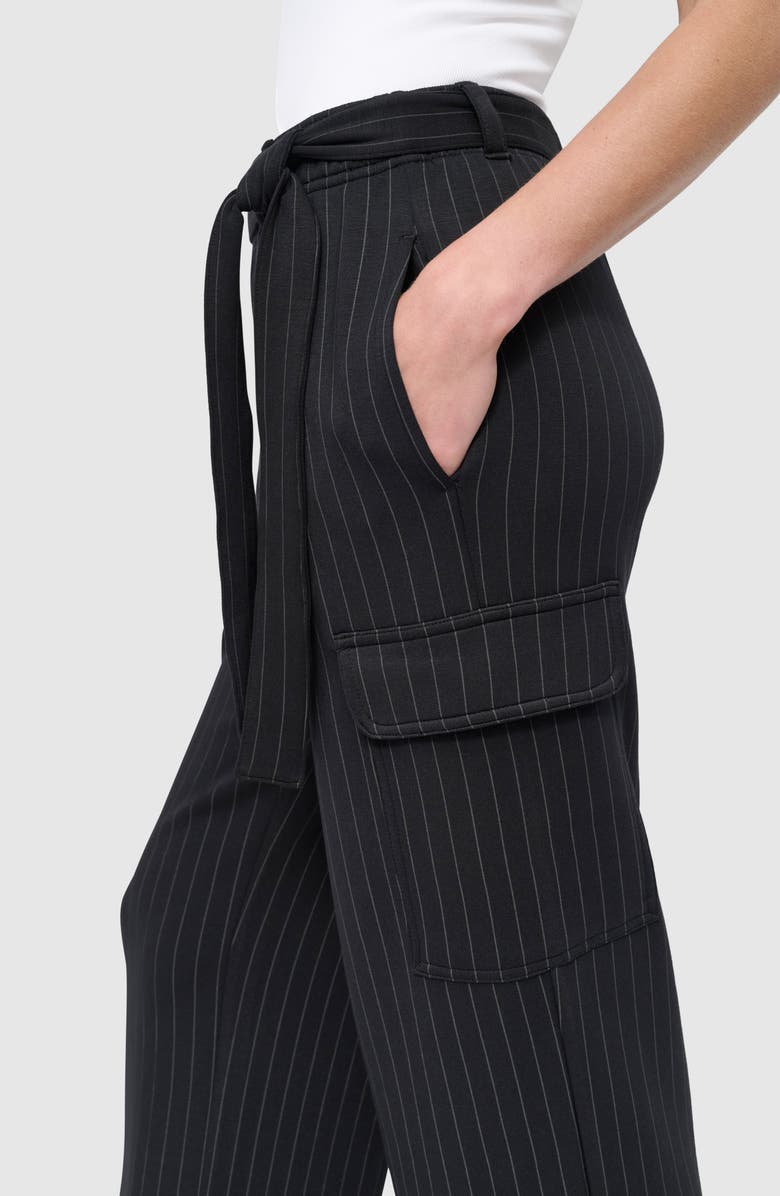 DKNY Pinstripe Belted Wide Leg Cargo Pants, Alternate, color,
