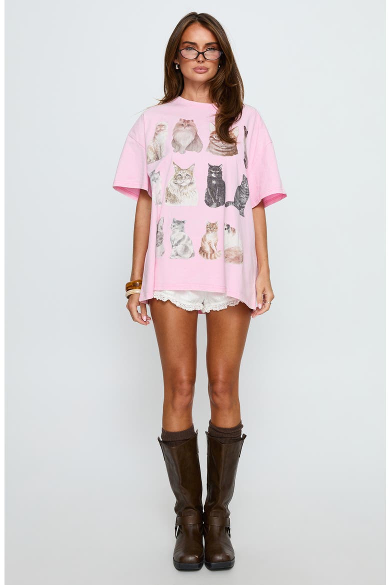 Feline Companions Graphic Oversized T-Shirt, Alternate, color, PINK
