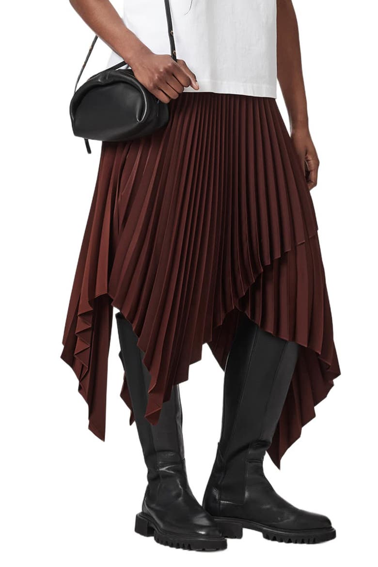 Elisa Pleated Midi Skirt, Alternate, color, BURGUNDY RED