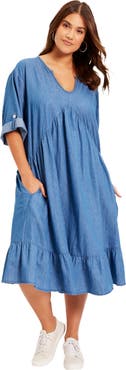June + Vie Ruffled Denim Dress