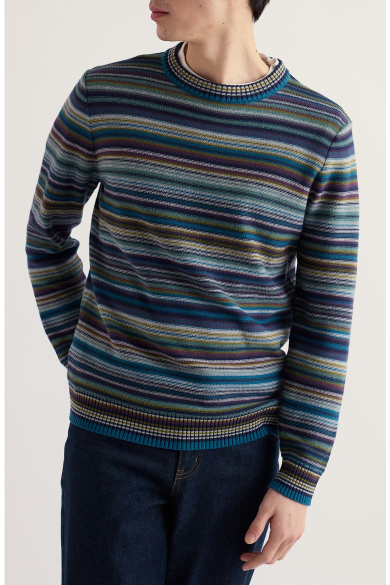 Trenale Stripe Organic Cotton Crewneck Sweater, Main, color, SOWN SQUALL