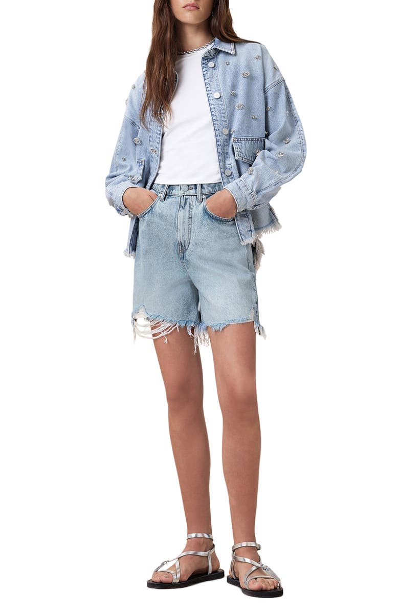 AllSaints Doris Denim Cutoff Shorts, Alternate, color, Light Indigo