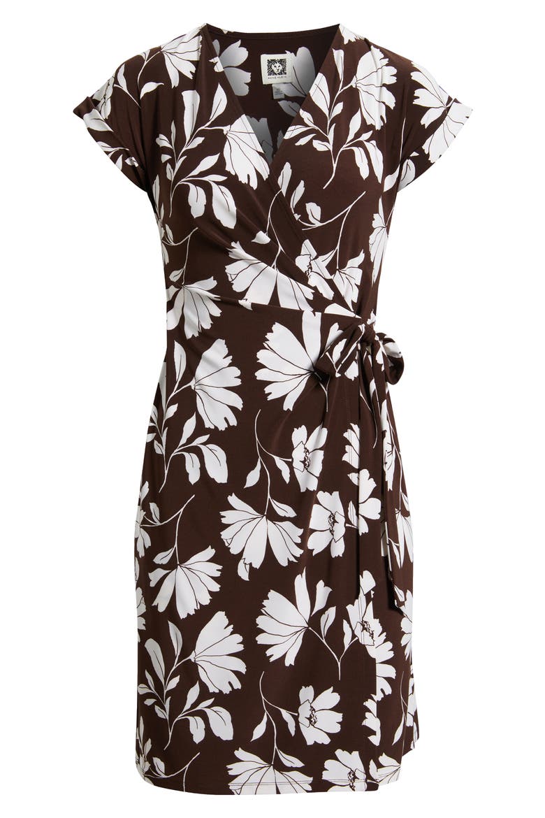 Two-Tone Floral Wrap Dress, Alternate, color, DARK CHOCOLATE/ WHITE DOVE