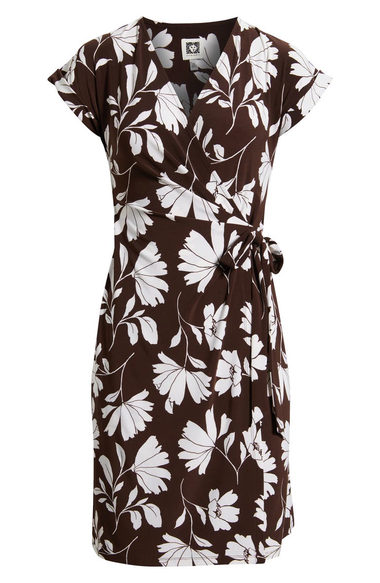 Anne Klein Two-Tone Floral Wrap Dress, Alternate, color, Dark Chocolate/ White Dove