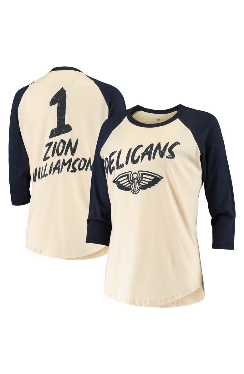 FANATICS Women's Fanatics Branded Zion Williamson Cream New Orleans Pelicans Raglan 3/4-Sleeve T-Shirt, Main, color,
