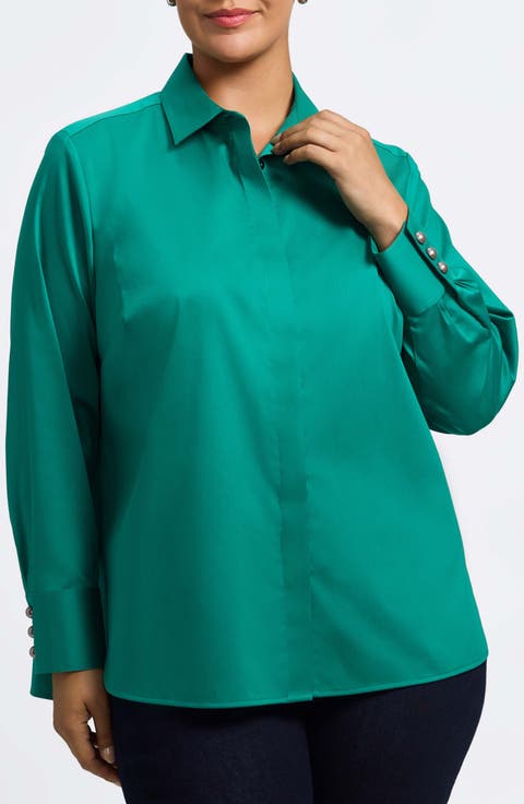 Pearly Bead Button-Up Shirt (Plus)