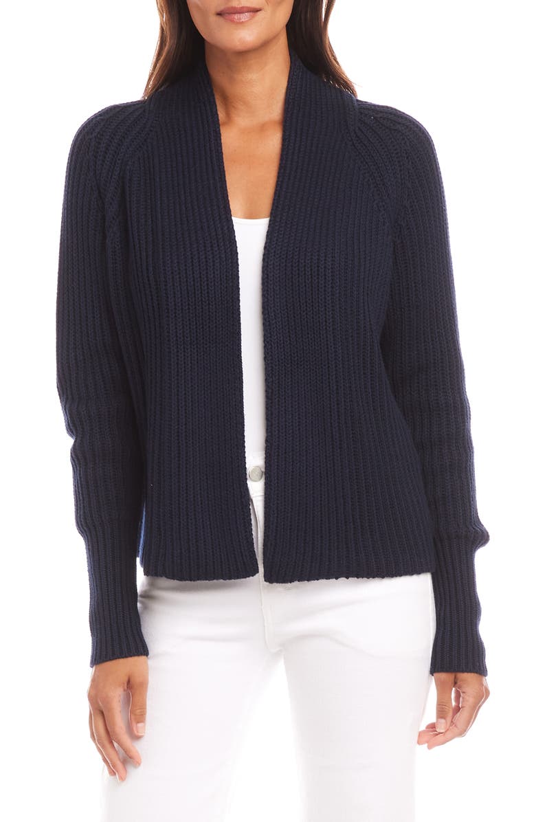 Karen Kane Open Front Rib Cardigan, Main, color, Navy