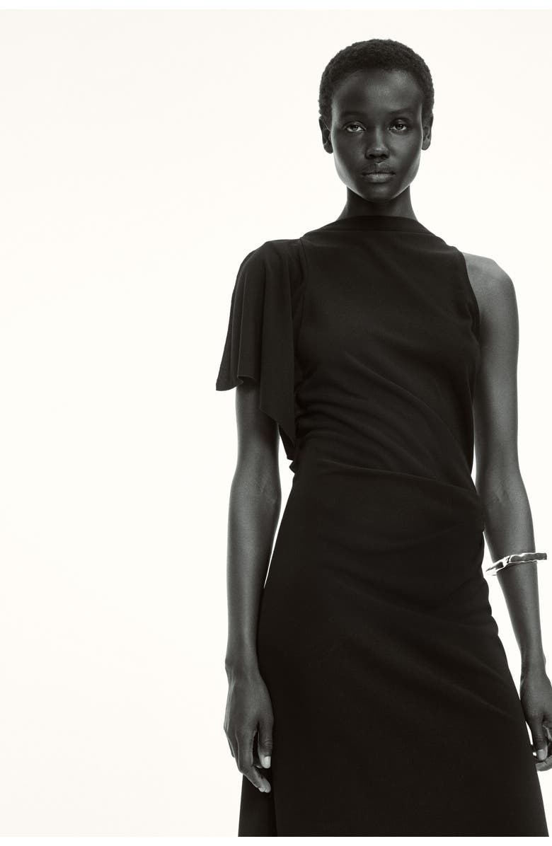 H&M Asymmetric Ponte Di Roma Dress, Alternate, color, Black