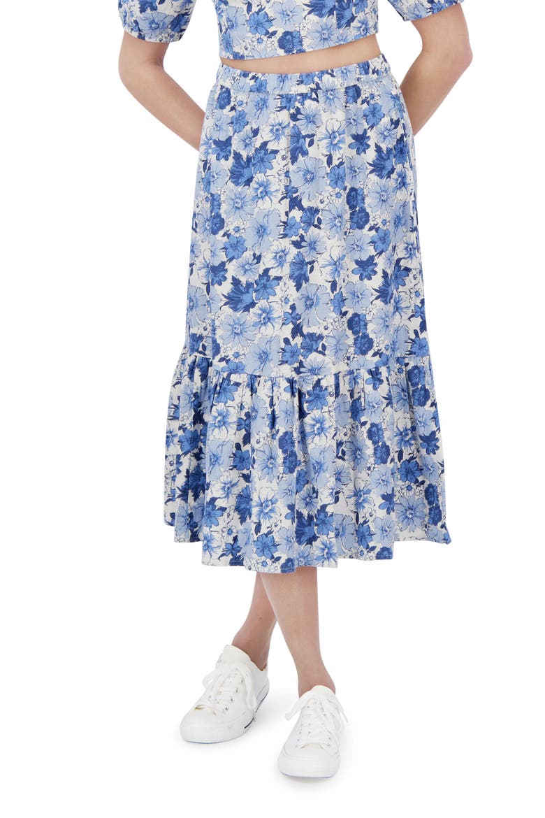 Floral Two-Piece Crop Top & Midi Skirt, Main, color, BLUE MULTI
