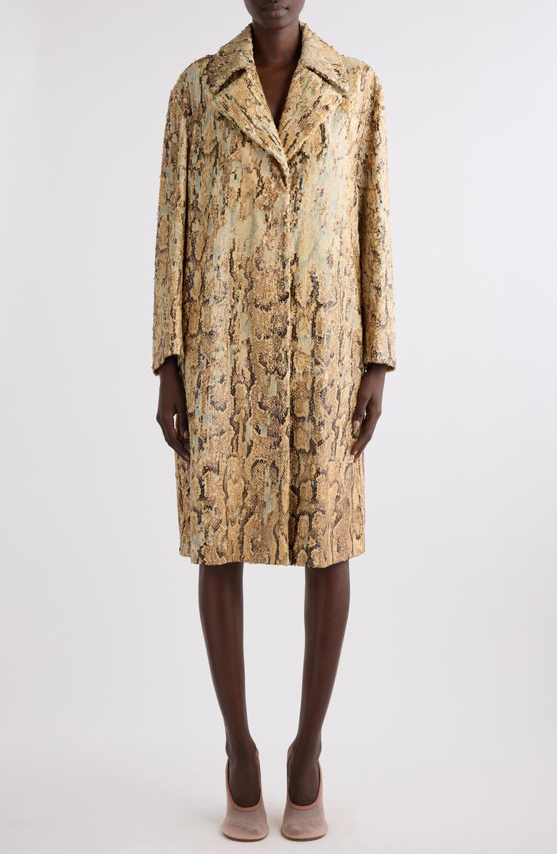 Dries Van Noten Ricca Snakeskin Print Sequin Overcoat, Main, color, 