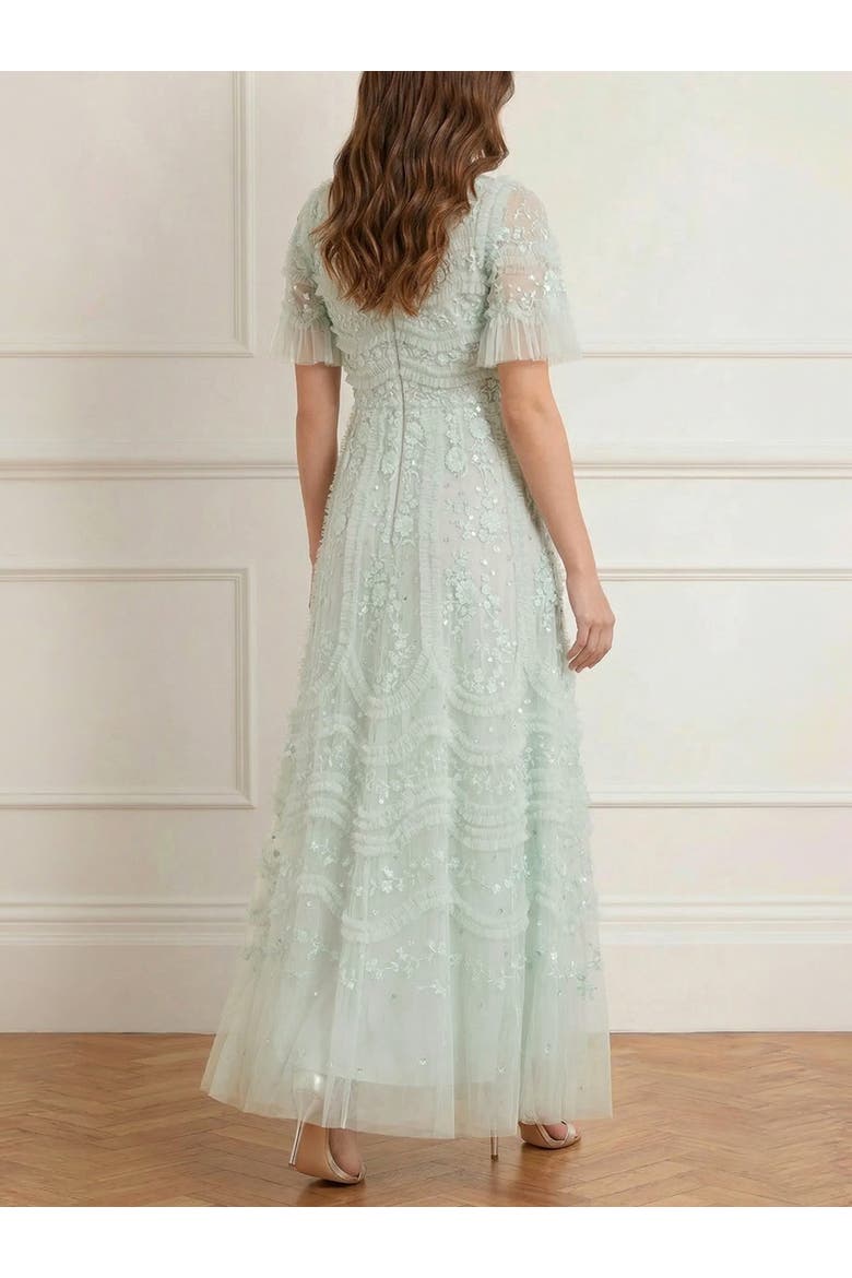 Gianna Ruffle Short Sleeve Maxi Gown, Alternate, color, Sea Mist