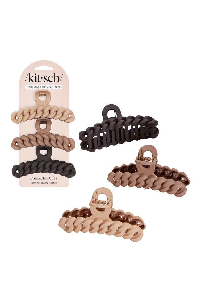 3-Pack Assorted Chain Claw Clips, Main, color, NEUTRAL