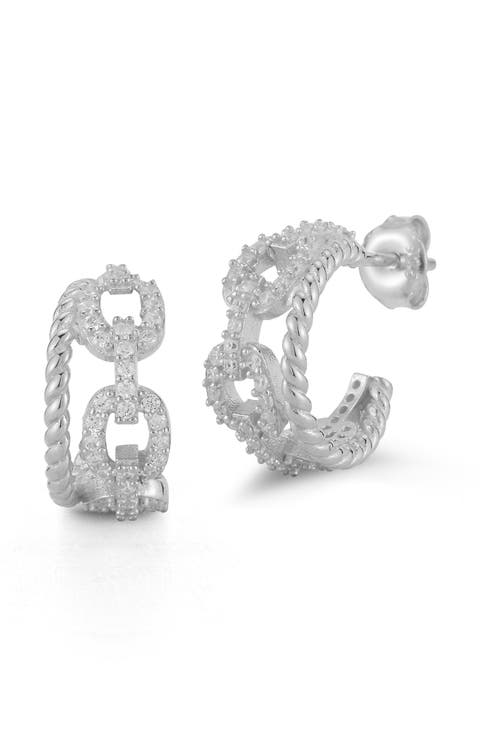 14K Gold Plated Silver Link Hoop Earrings