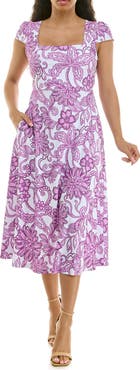 Nina Leonard Floral Cap Sleeve Fit & Flare Dress