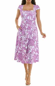 Floral Cap Sleeve Fit & Flare Dress