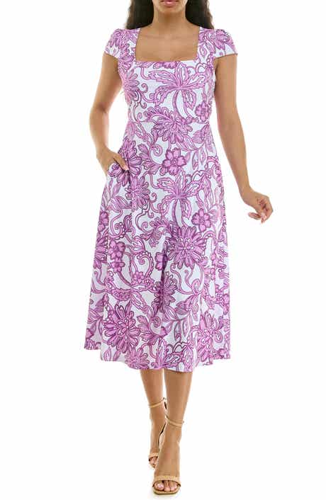 Nina Leonard Floral Cap Sleeve Fit & Flare Dress