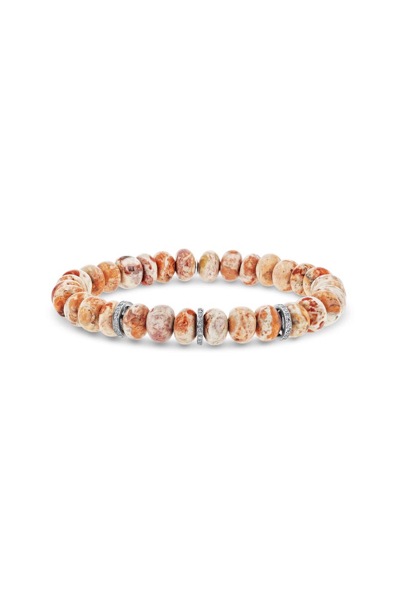 Mexican Fire Opal 8MM Bead Bracelet With 3 Diamond Rondelles, Main, color, Fire Opal / Sterling Silver