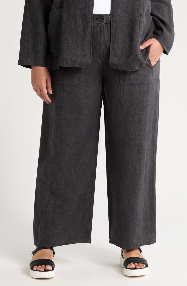 Eileen Fisher Wide Leg Organic Linen Ankle Pants, Main, color, Graphite