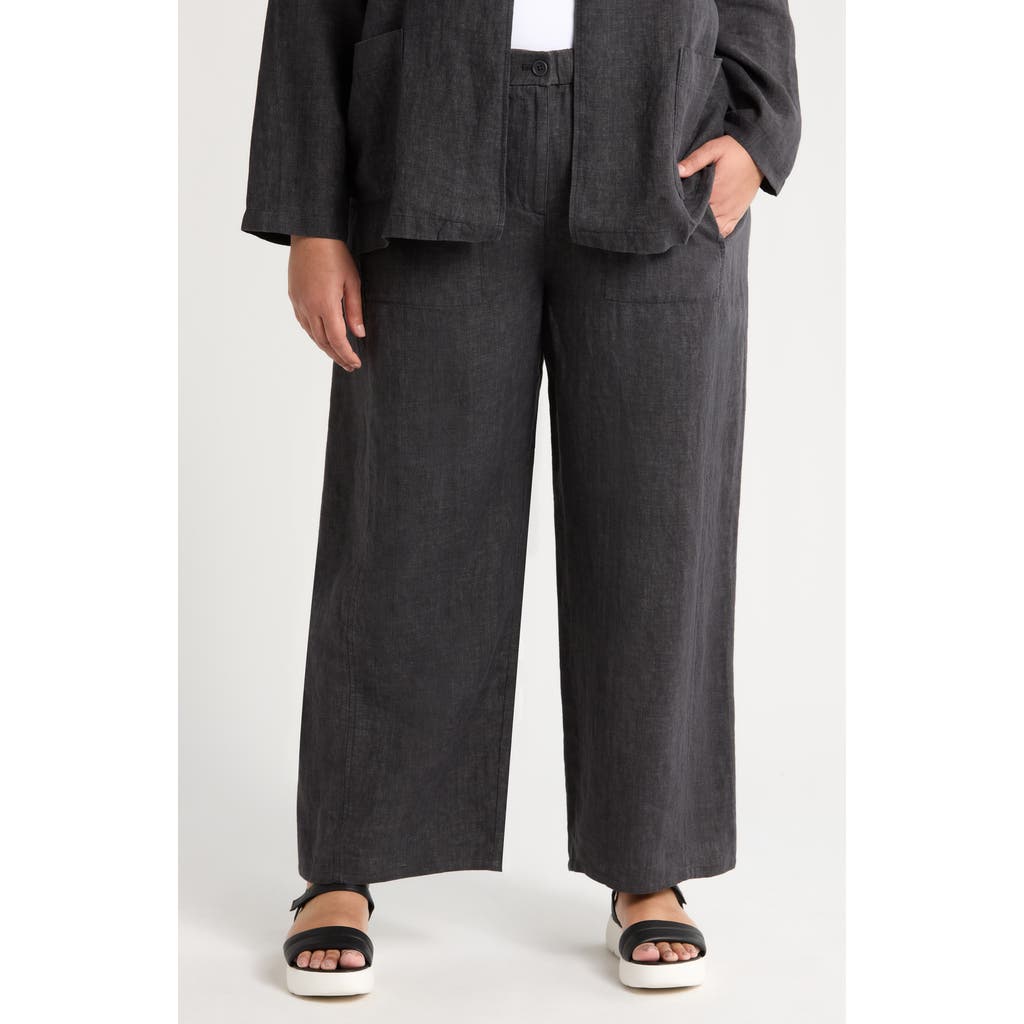EILEEN FISHER EILEEN FISHER WIDE LEG ORGANIC LINEN ANKLE PANTS