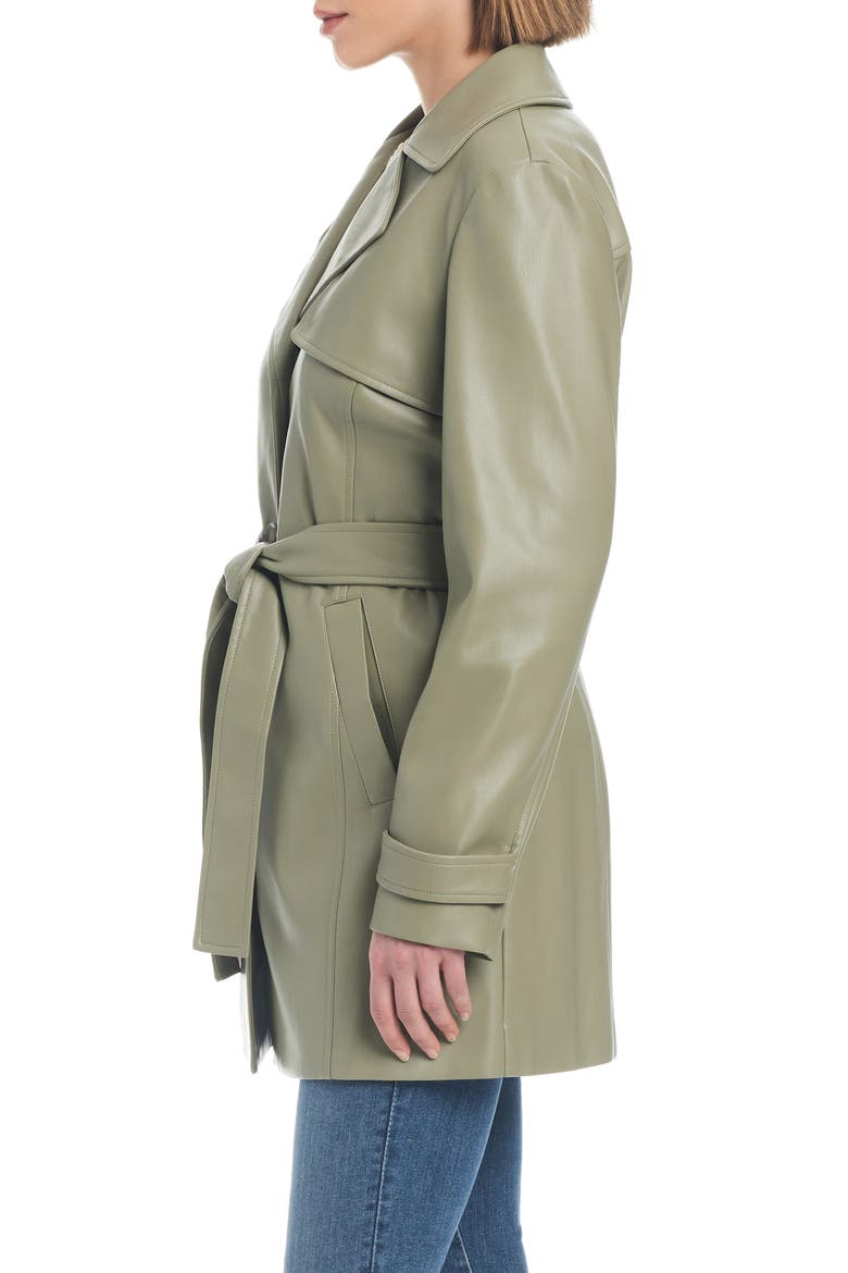 Faux Leather Trench Coat, Alternate, color, SPRING SAGE