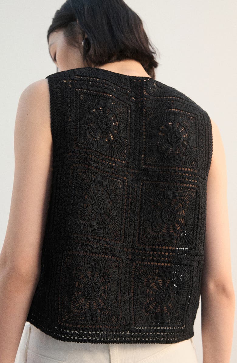 MANGO Sleeveless Crochet Button-Up Top, Alternate, color, Black