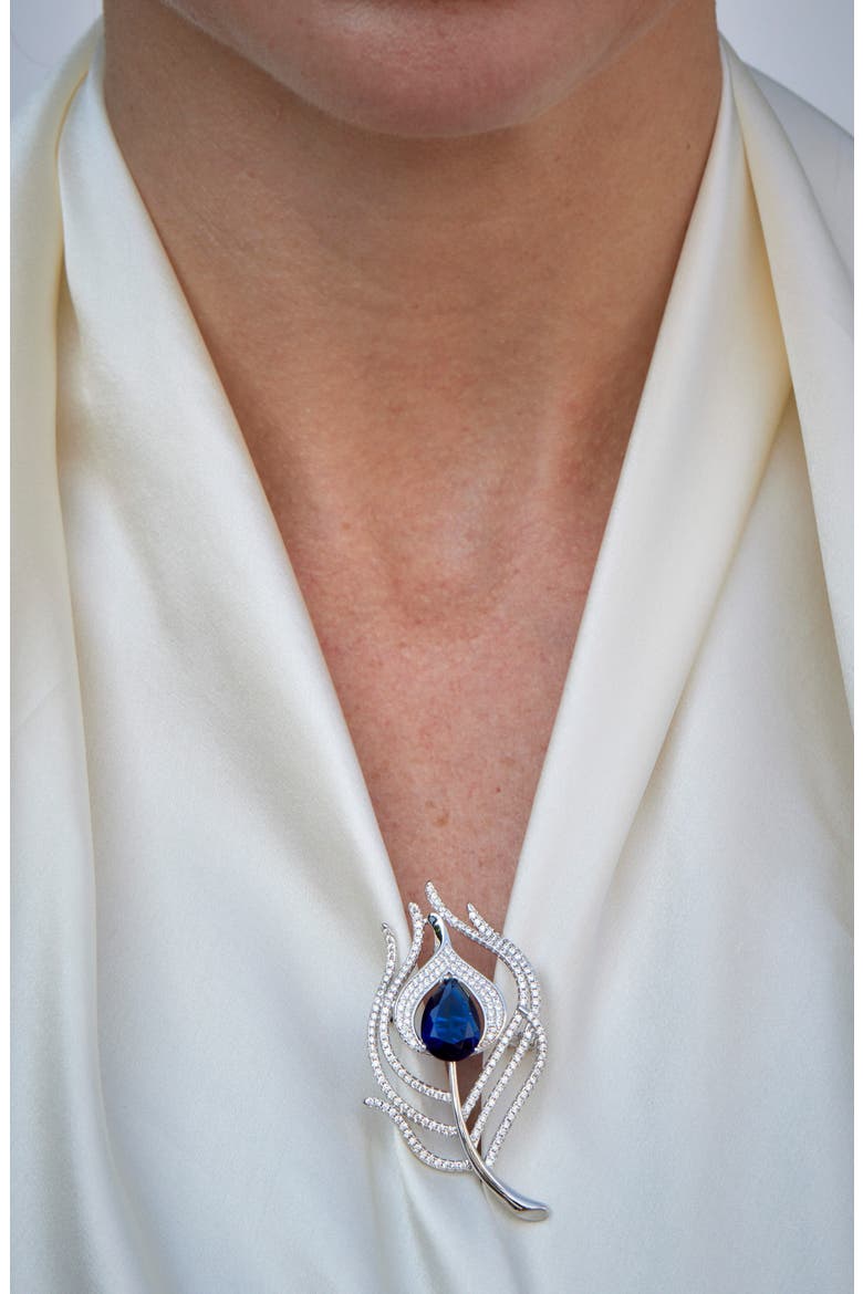 Peacock Feather Brooch, Alternate, color, WHITE