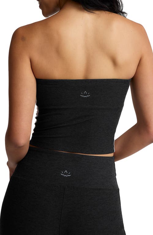 Beyond Yoga Space Dye Strapless Stripe Crop Top In Black